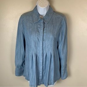 Soft Surroundings Women's Touchable Tencel Shirt Button Down Blue XS Chambray‎